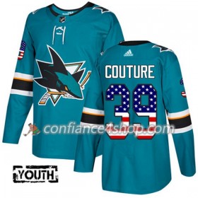 Adidas Maillot de Hockey San Jose Sharks Logan Couture 39 2017-2018 Teal USA Flag Fashion Authentic - Enfant